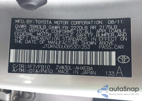 2011 Toyota Prius Three from USA, damaged, VIN JTDKN3DU0B5301253